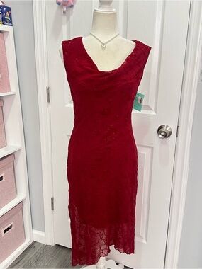 NWT y2k 90s Jonathan Martin Cherry Red Assymetrical MIDI Dress 👗